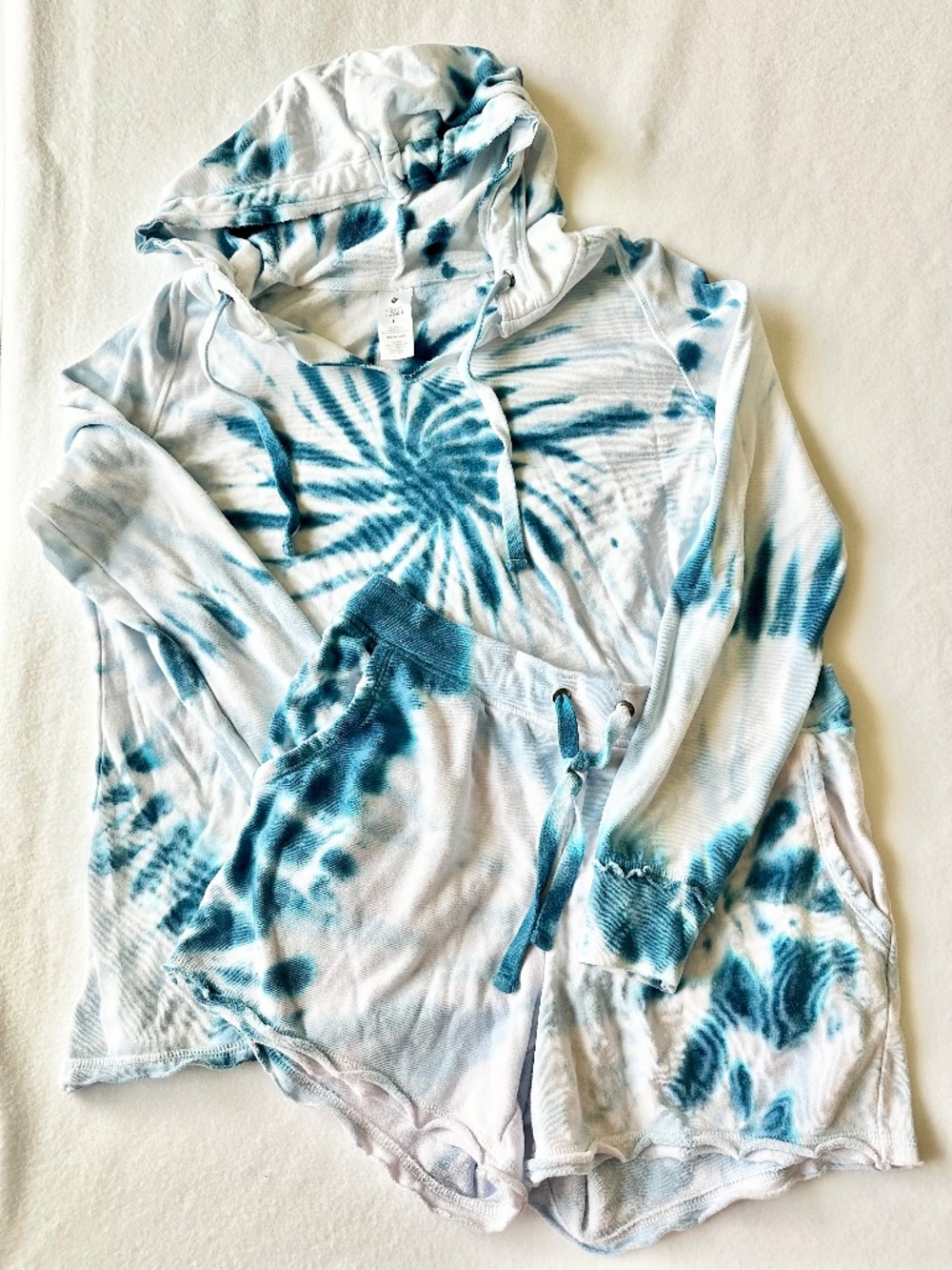Member's Mark Women Tie Dye Lounge Set Large Blue White Hoodie Shorts